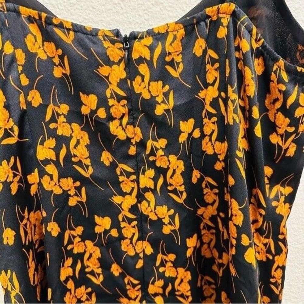 Lulu’s Gold Mine Black Multi Print Satin Asymmetrical Midi Dress Size Medium - Picture 7 of 12